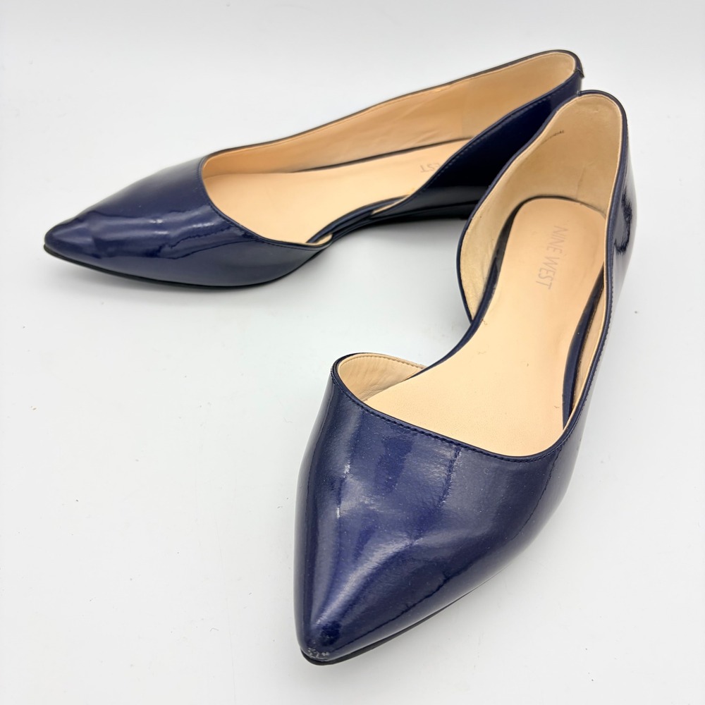Nine West Saige Navy Blue Patent d'Orsay Pointed Toe Flats Size 6 Office Preppy